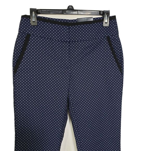 Roz & Ali Womens Pants Size 2 Avg Ankle Blue White Polka Dot Classic Fit Pockets - Picture 5 of 12